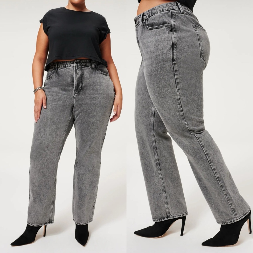 Good American Good Icon Loose Fit Straight Leg Jeans Washed Black GNISN999BT - Picture 1 of 8